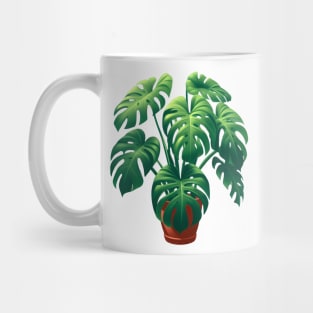 Houseplant Green Wild Monstera Deliciosa - Modern Cartoon Painting - White Outline Mug